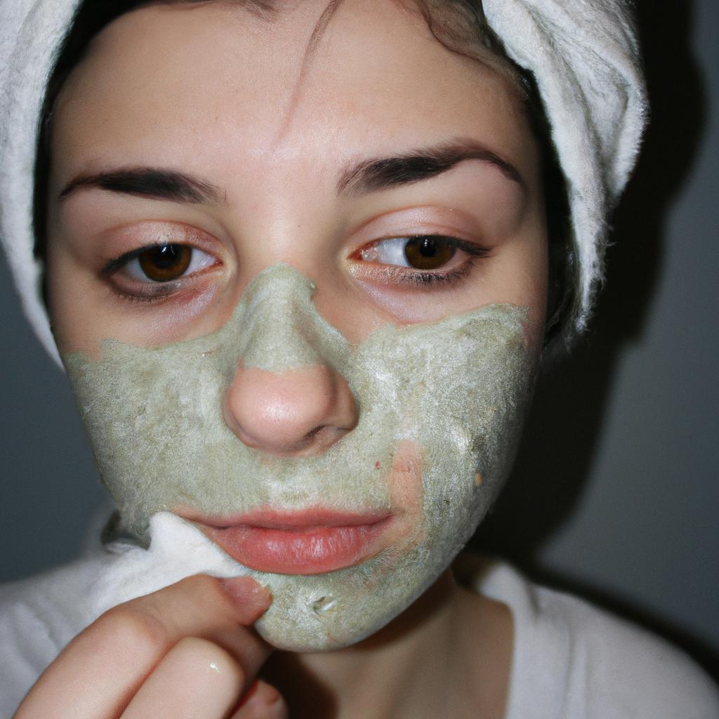 Person applying facial scrub mask
